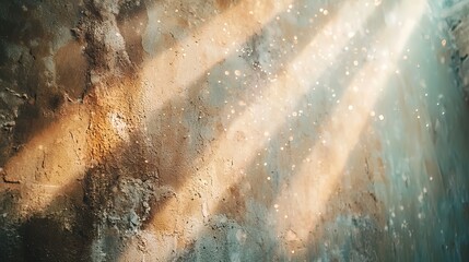 Fototapeta premium Sunbeams illuminating a textured wall; light, shadow, and grunge texture.