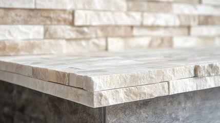 Elegant Textured White Wooden Brick Countertop with Soft Natural Light and Subtle Gray Background Ideal for Product Display and Photography