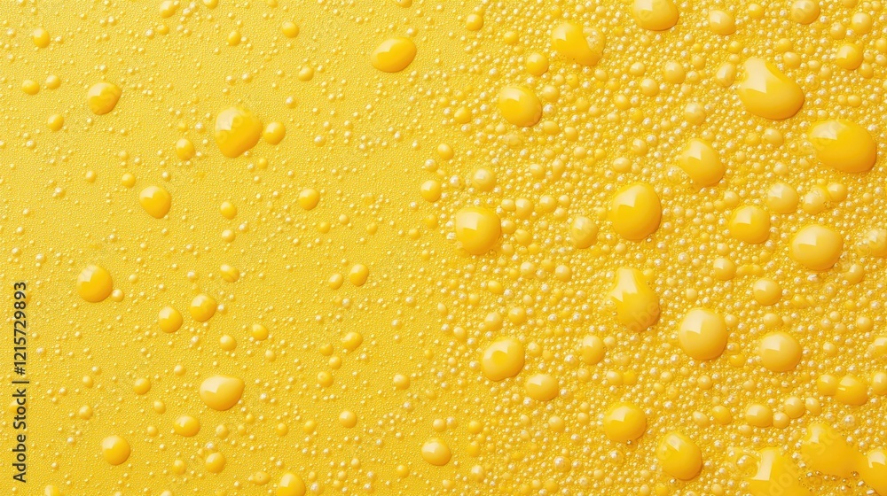Poster yellow surface with water droplets creating bubbles abstract texture background