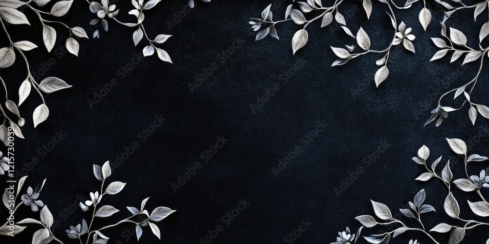 Poster elegant floral backdrop with delicate vine branches and leaves on a black canvas featuring natural c