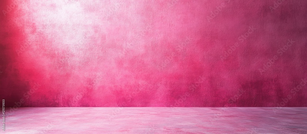 Poster minimalist studio background featuring a vibrant pink wall backdrop with ample empty space for text 