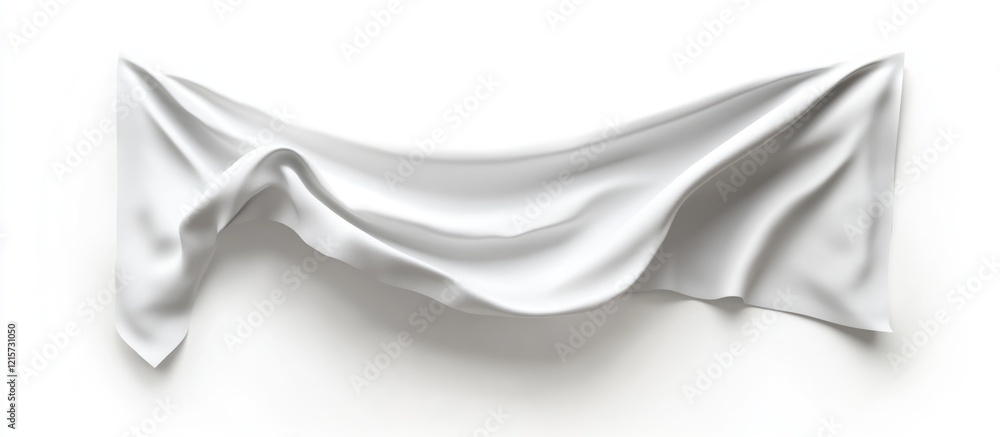 Poster blank waving fabric banner on white background for customizable advertising display with ample copys