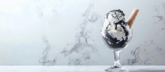 Black Sesame Ice Cream in Glass with Cone Refreshing Summer Dessert Colorful Treat for Warm Weather with Space for Text or Copy