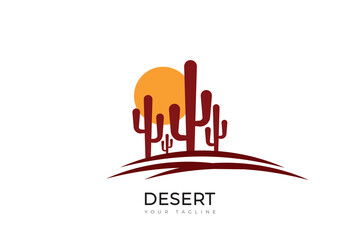 Simple desert logo design, desert logo with palm, cactus, sunset and retro colors