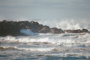 Waves crashing against rocks