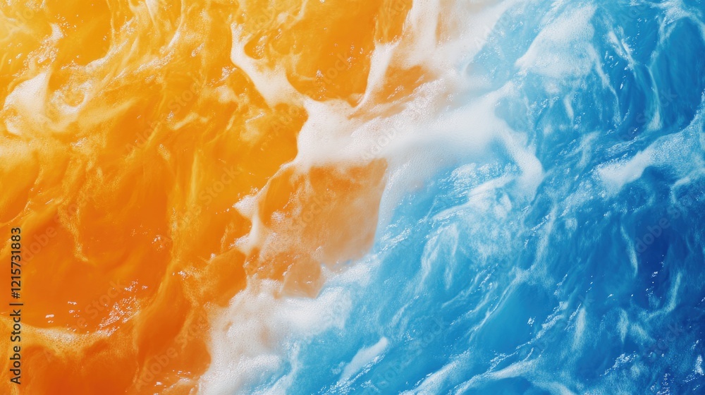 Aufkleber vibrant orange and blue ocean waves with deep sky backdrop creating a stunning abstract background f