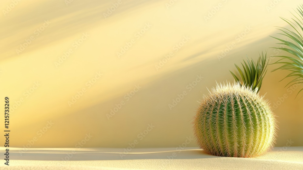 Poster elegant cactus with spikes positioned on a minimalistic background creating natural contrast and amp