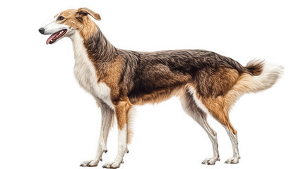 side profile of a dog with a sleek coat. showcasing its elegant posture and expressive features the background is plain white. emphasizing the dog's form and fur texture. making it suitable for educat