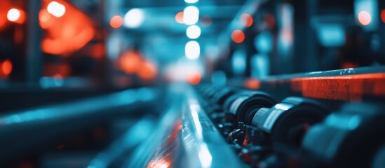CCTV security camera monitoring in a blurred rubber production facility emphasizing safety control and surveillance technology in industrial settings