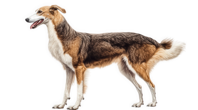side profile of a dog with a sleek coat. showcasing its elegant posture and expressive features the background is plain white. emphasizing the dog's form and fur texture. making it suitable for educat