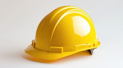 Fototapeta premium Yellow Safety Construction Helmet Isolated on Clean White Background for Industrial and Building Projects