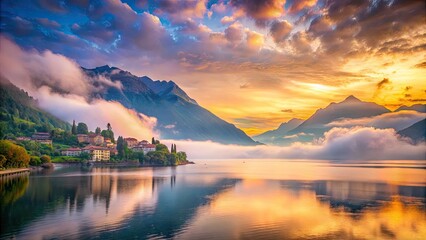 Fototapeta premium Lago di Como Sunrise Cloudscape: Breathtaking Aerial View of Italian Lake