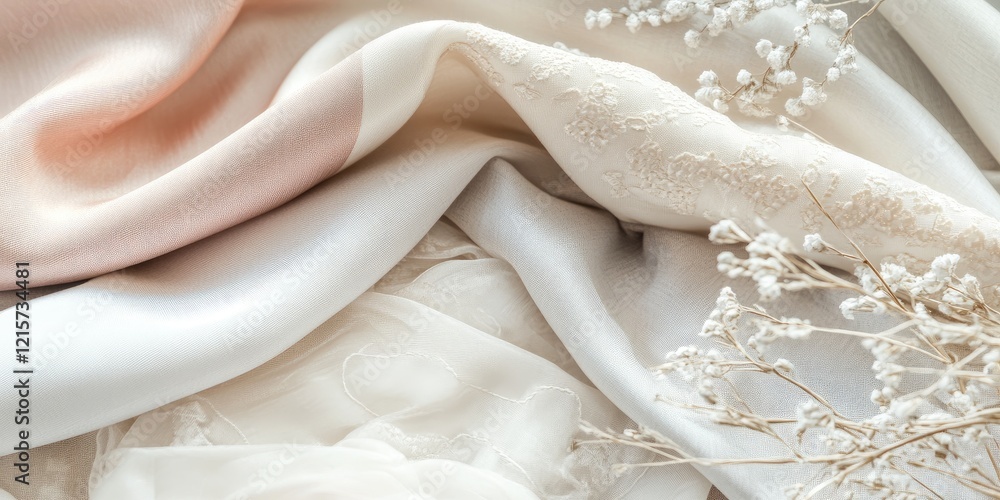 Aufkleber soft colored fine fabrics with intricate details and embellishments arranged elegantly with empty sp