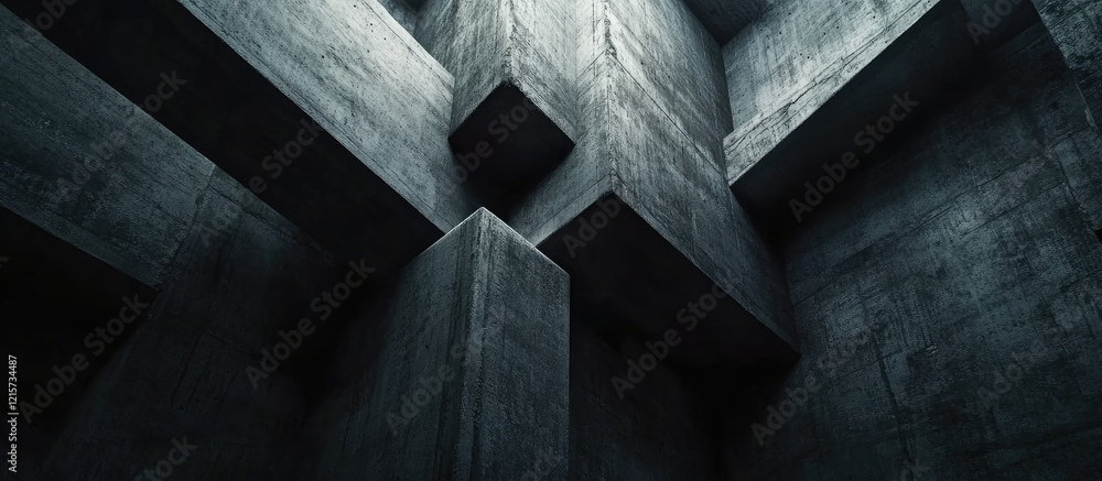 Poster abstract geometric shapes in dark concrete illuminated dramatically with a cross symbol design perfe