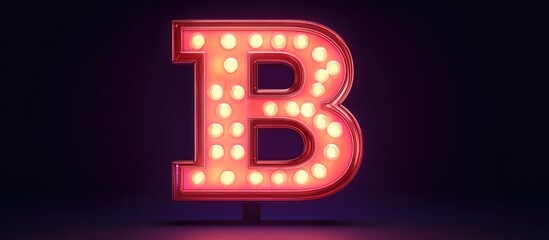 Neon illuminated letter B on a black background with bright red and white bulbs, empty space for text, ideal for casino advertising and signage
