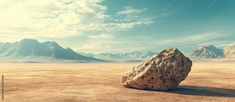 Aufkleber barren rock in an expansive desert landscape with clear skies and ample space for text or design ele