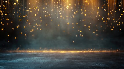 Elegant Gold and Blue Background with Shimmering Lights for Corporate Dinner Banquet Event with Empty Copyspace for Text and Promotions