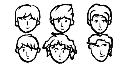 A set of hand-drawn male face expressions in a minimalist style. Perfect for avatars, character design, or other illustrations
