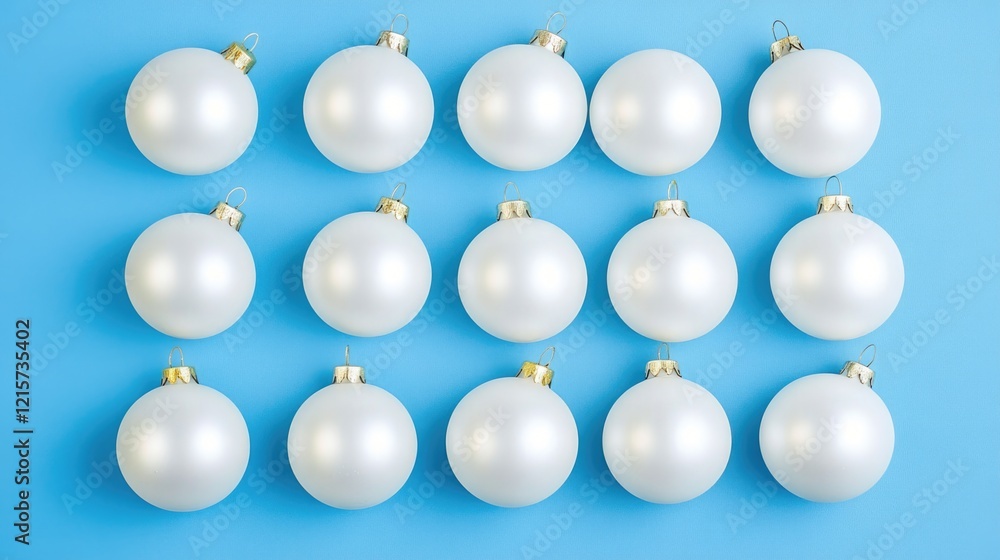 Poster white christmas ornaments arranged on a blue background creating a festive holiday theme with ample 