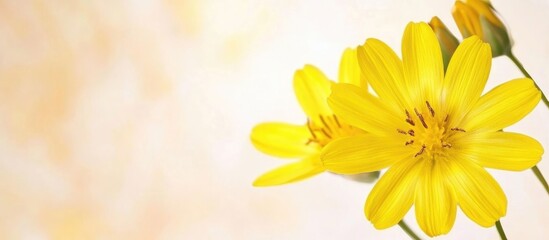 Obraz premium Yellow Cichorium intybus flower close-up with soft bokeh background perfect for nature themes or text overlay in design projects