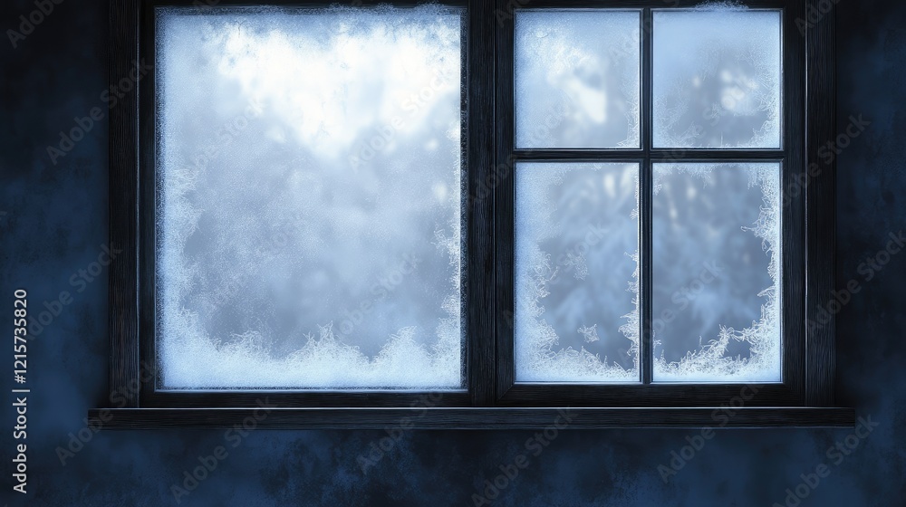 Aufkleber frosted window pane with a winter landscape blurred in the background creating a serene cold atmosph