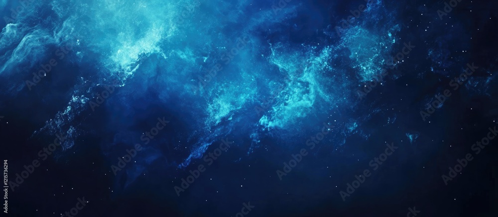 Poster vibrant abstract blue ink drop background with celestial effects and ample copyspace for overlay tex