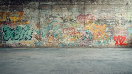 Naklejka premium Colorful Urban Graffiti Art on Grungy Wall Background Ideal for Creative Projects and Street Culture Themes