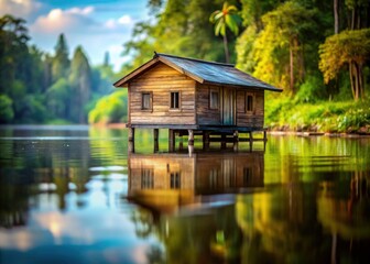 Obraz premium Macro Photography: Floating Wooden House, Teluk Intan River, Perak, Malaysia - Stunning Detail
