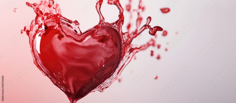Poster heart shaped water splash with vibrant red hues creating dynamic movement and ample space for creati