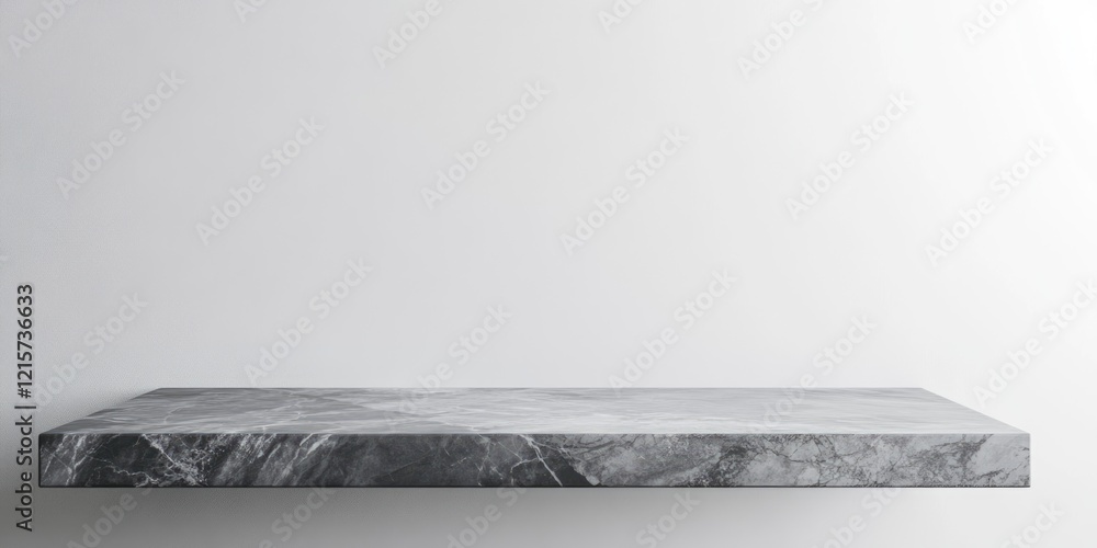 Aufkleber empty gray marble shelf on a bright white wall ideal for product display and text presentation in a 