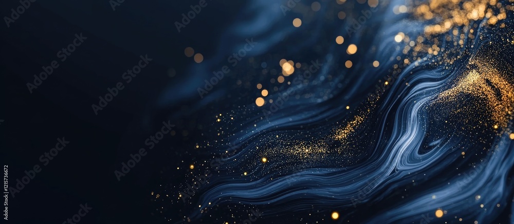 Poster navy blue and gold glittering bokeh abstract background with space for text in elegant design for in
