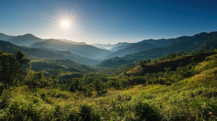 Fototapeta premium Majestic Sunrise Over Lush Mountain Ranges
