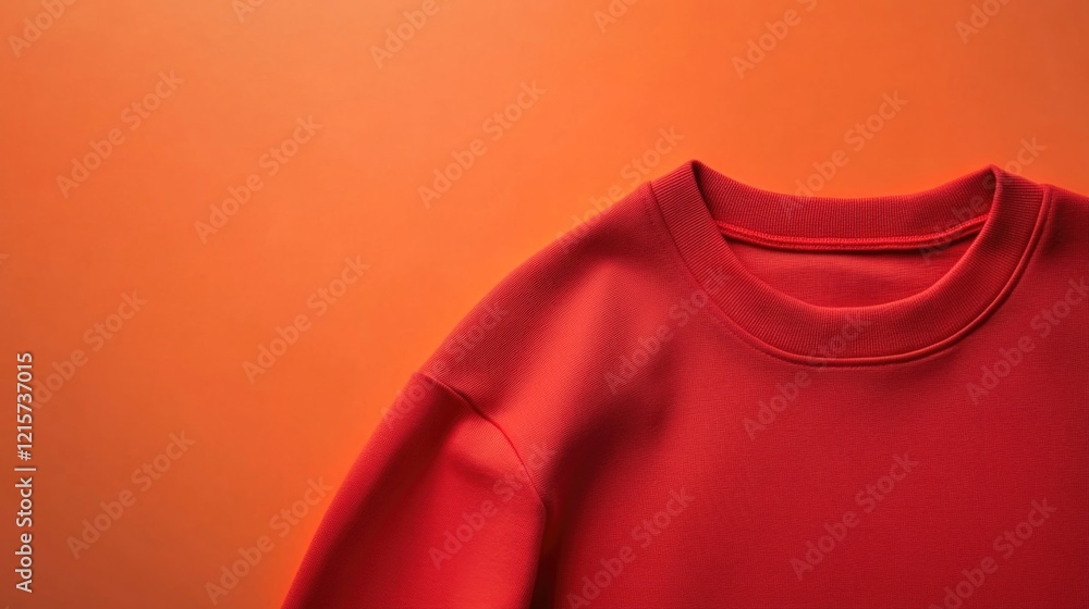 Poster red crewneck apparel mockup on orange background in printing studio perfect for showcasing designs w