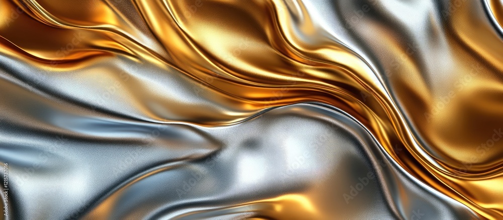 Poster abstract silver and gold metallic texture with smooth waves and empty space for custom text or graph