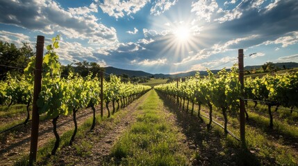 Obraz premium Sunlit Vineyard Rows