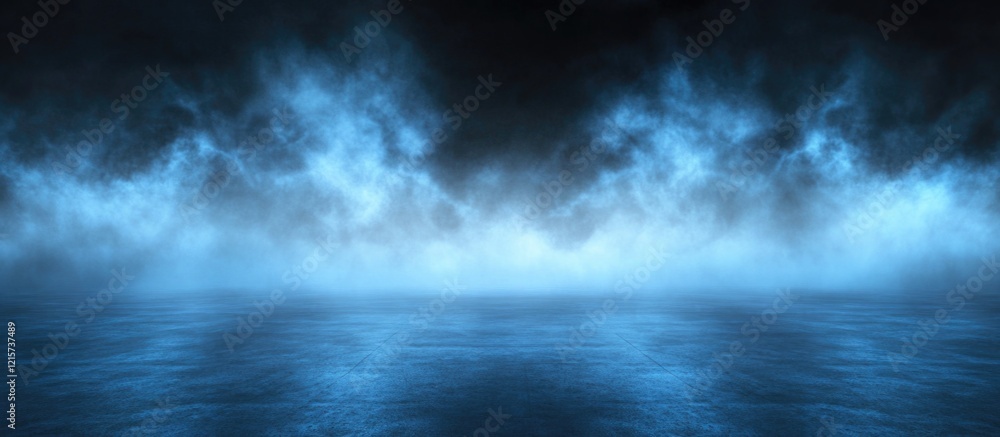 Poster mysterious blue fog background creating an ethereal atmosphere with ample empty space for your text 