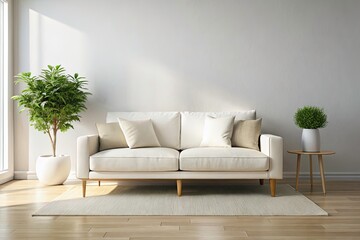 Modern Minimalist White Sofa Interior Design - Clean Lines, Elegant Living Room