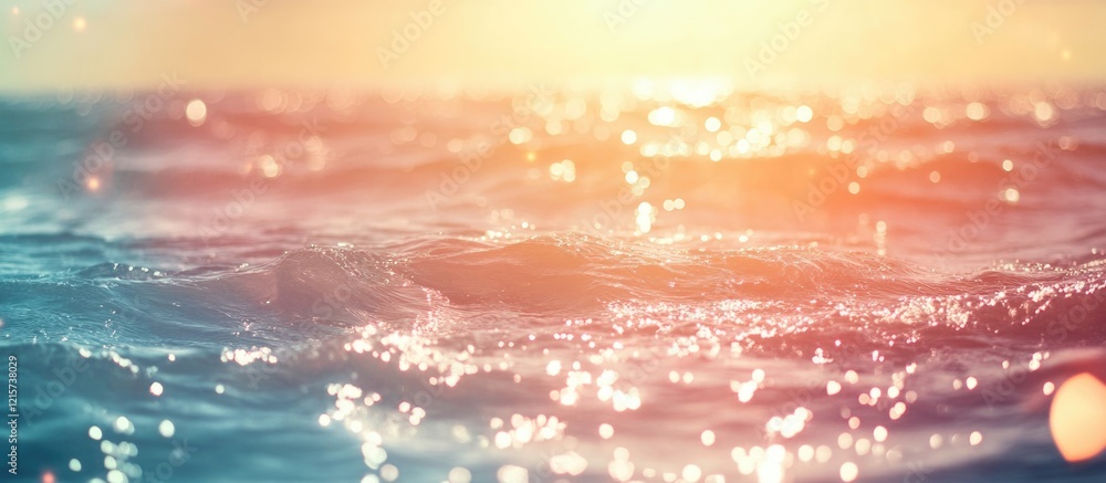 Poster serene abstract ocean waves background with soft lens flares and vibrant colors ideal for text place