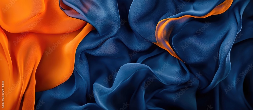 Aufkleber elegant navy blue and orange fabric texture background with soft drapery and empty space for custom 
