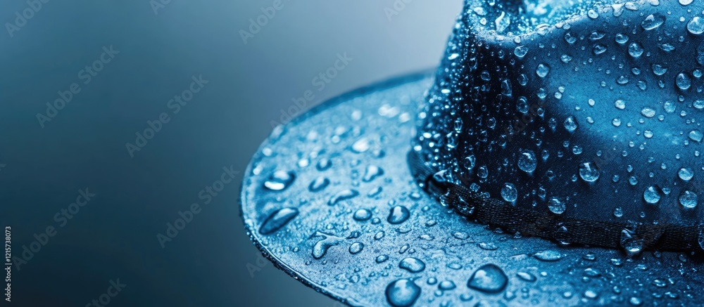 Poster steel blue hat with water droplets on an abstract background creating a serene atmosphere and provid