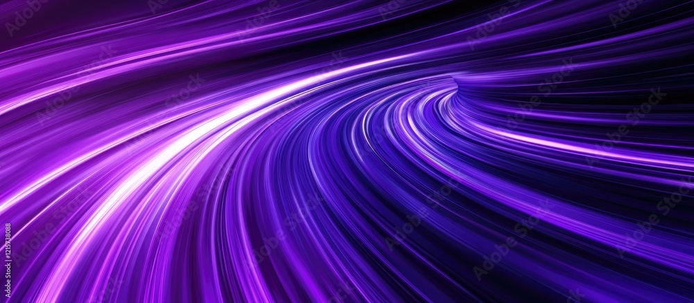 Poster vibrant abstract purple neon light tunnel scene with flowing patterns and space for text overlay