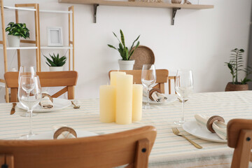 Festive table setting in dining room