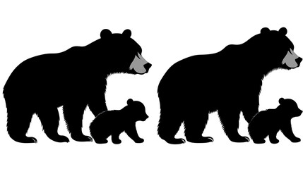 Fototapeta premium Silhouettes of Bears and Cubs on Transparent Background Generative AI