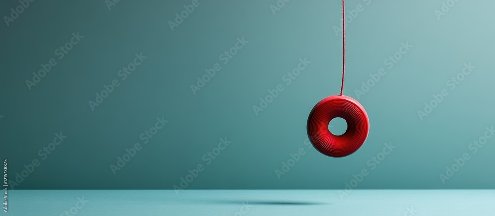 Poster a red yo-yo suspended in mid-air symbolizing playfulness with ample empty space for text and creativ