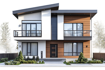 Fototapeta premium 3D modern house model white color with brown roof isolated on a transparent background