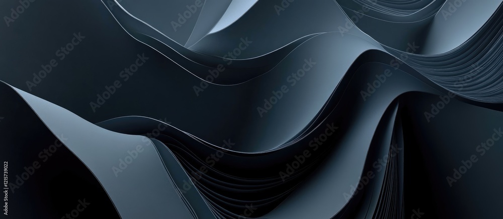 Poster elegant dark gray and blue abstract three dimensional geometric waves design with space for text or 