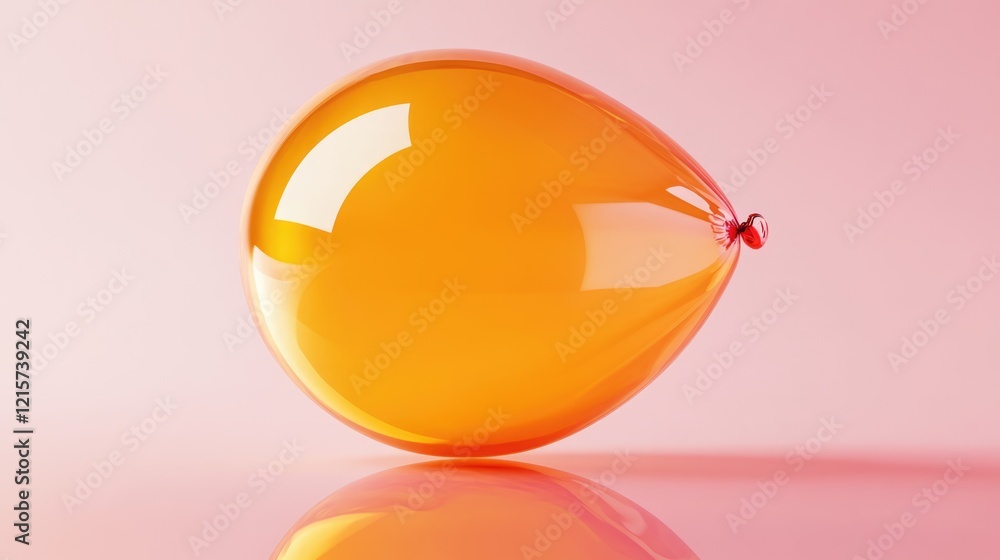 Poster closeup of a shiny orange balloon reflecting light on a soft pink background creating a cheerful atm
