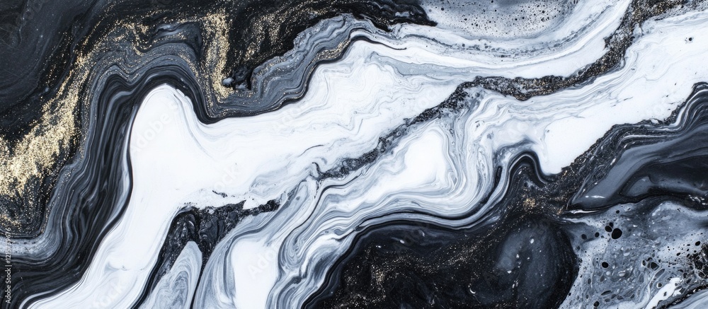 Poster elegant black and white marble texture with glossy finish and unique veins design ideal for backgrou