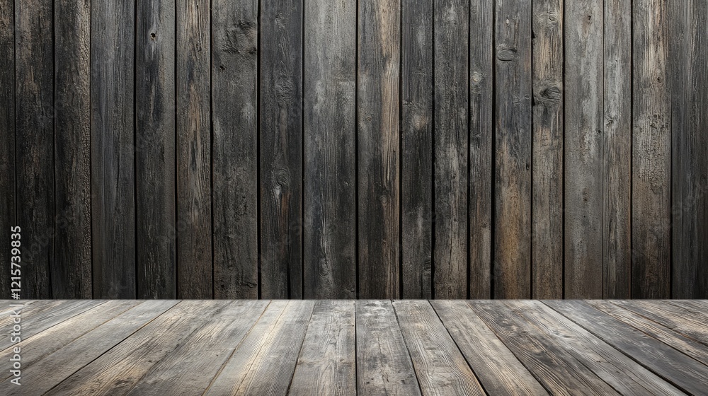 Poster realistic mockup of rustic wooden wall and floor ideal for displaying empty art frames in contempora