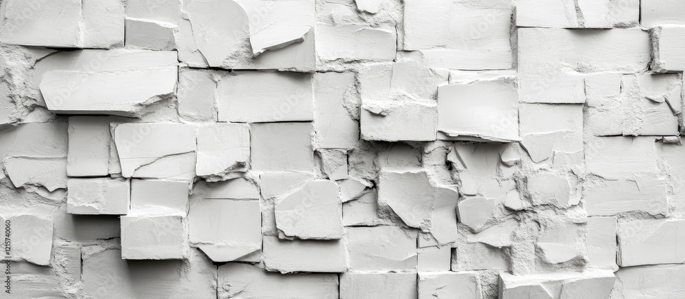 Poster monochrome white brick wall texture background with cracked surface and empty space for text or desi